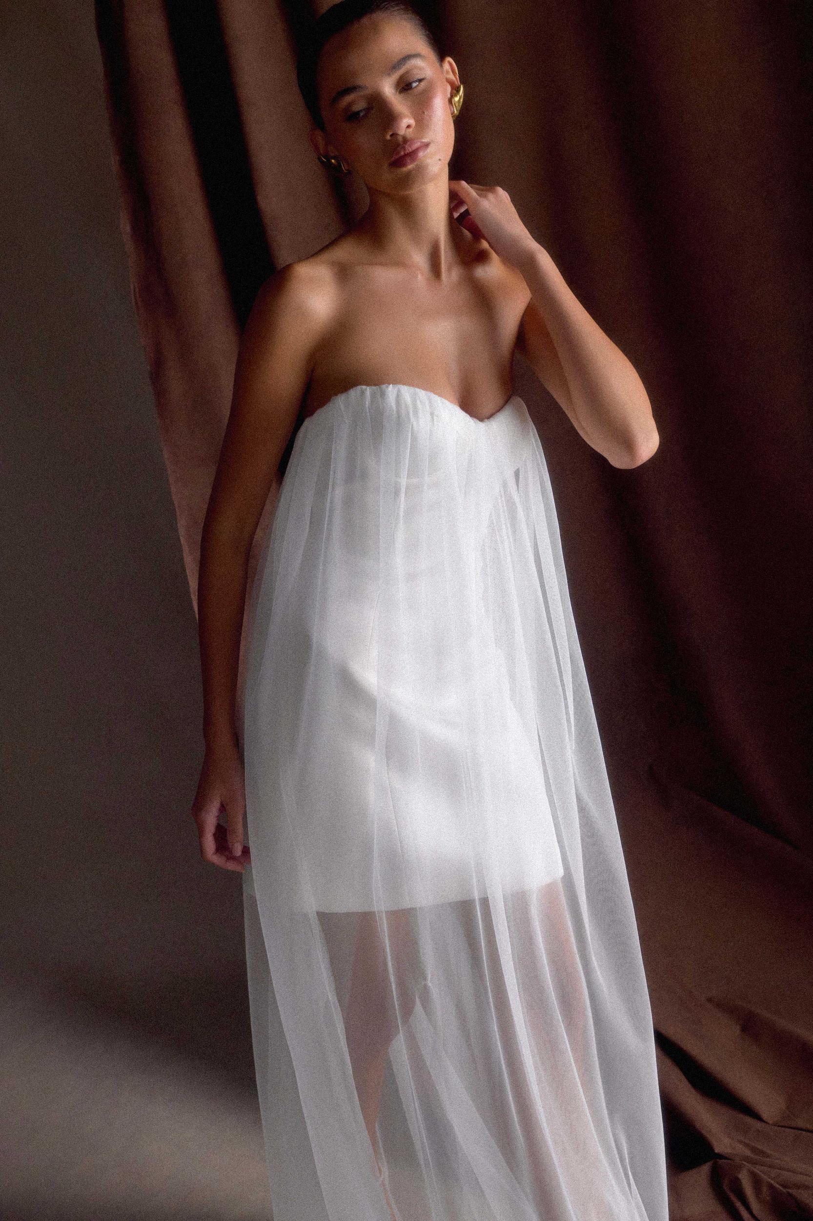 Bettany Chiffon Strapless Maxi Dress - White Product Image