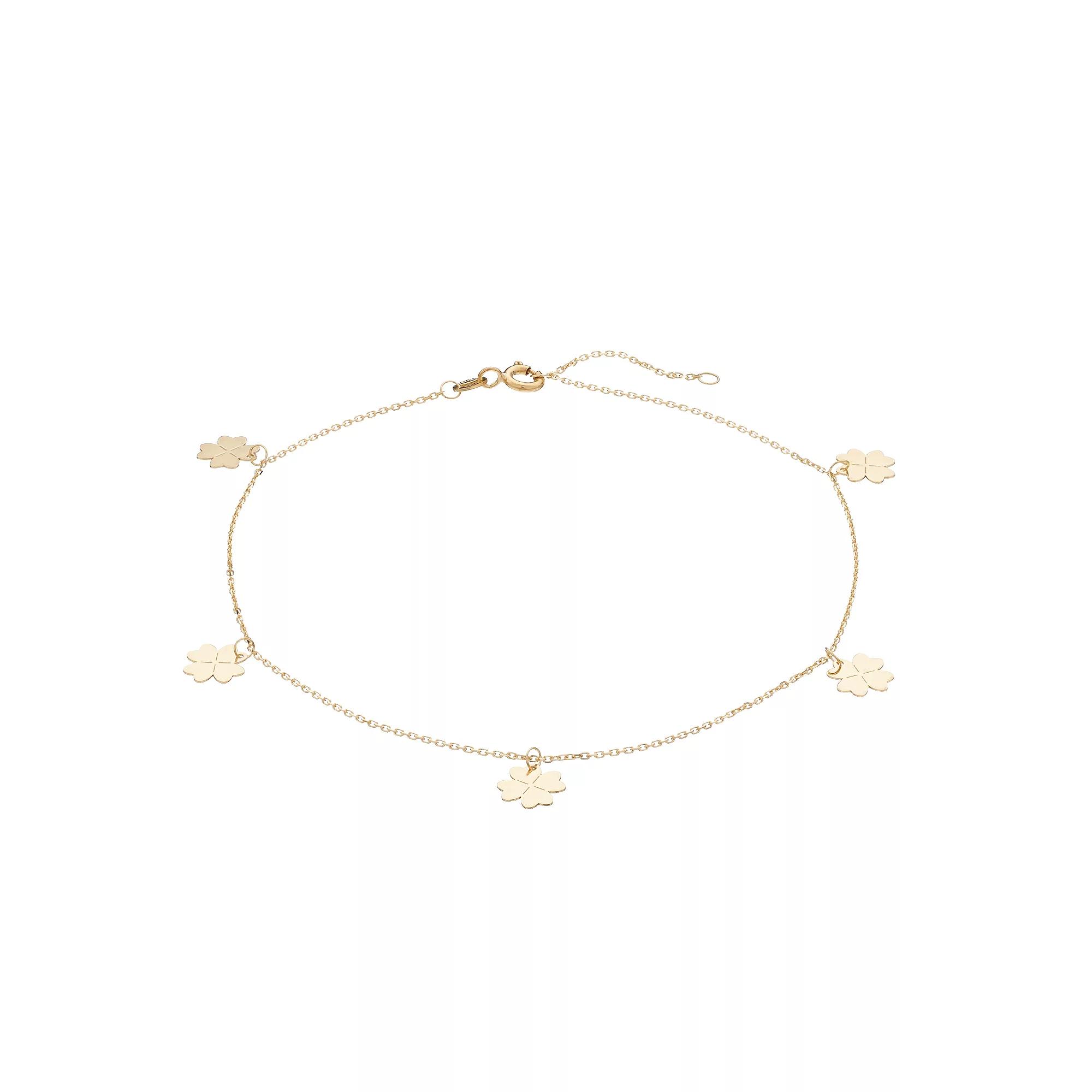 Au Naturale 14k Gold Adjustable Clover Station Anklet, Womens Product Image