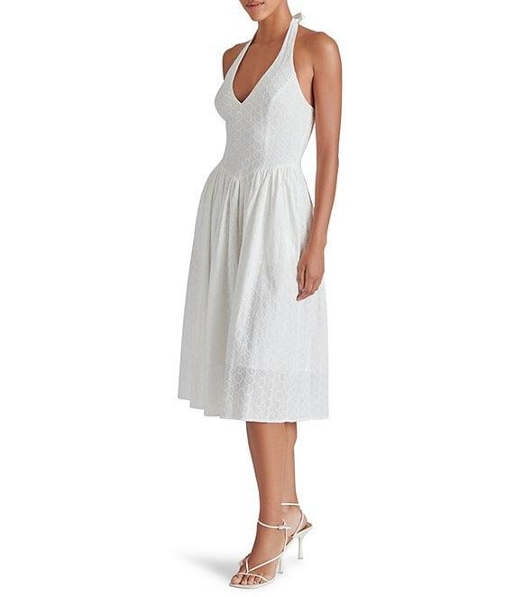 Steve Madden Ressi Eyelet Halter Neck Sleeveless Smocked Back Midi Dress Product Image