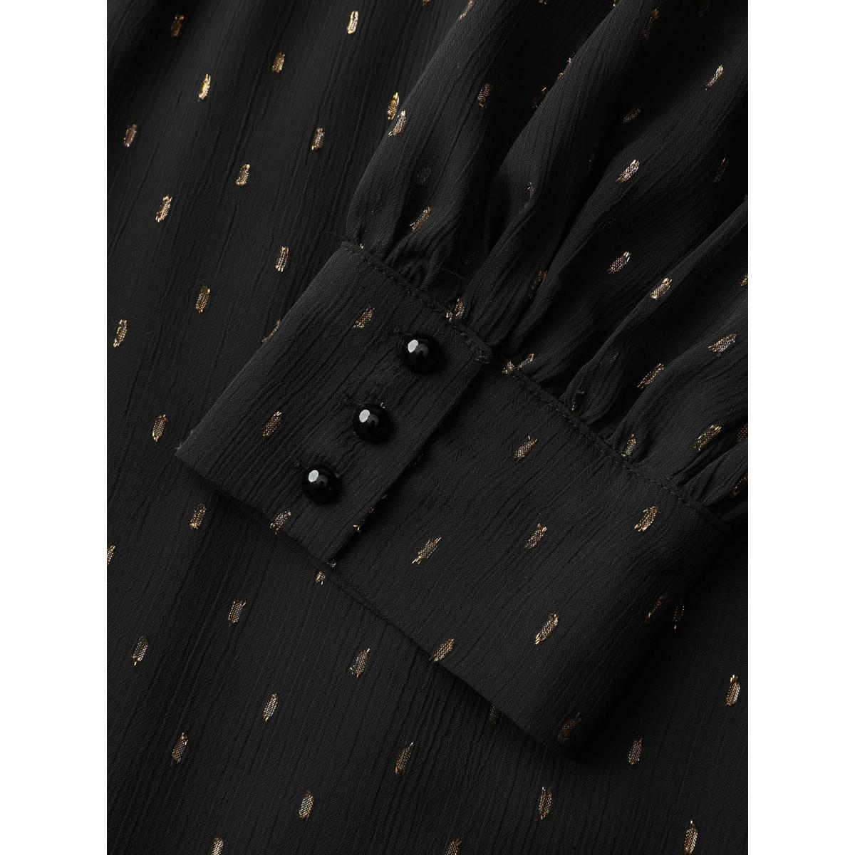 Plus Size Gold Stamp Ruffled Neck Maxi Dress Black Women Party&Cocktail V-neck Extra Long Sleeve Curvy BloomChic 14-16/1X Product Image