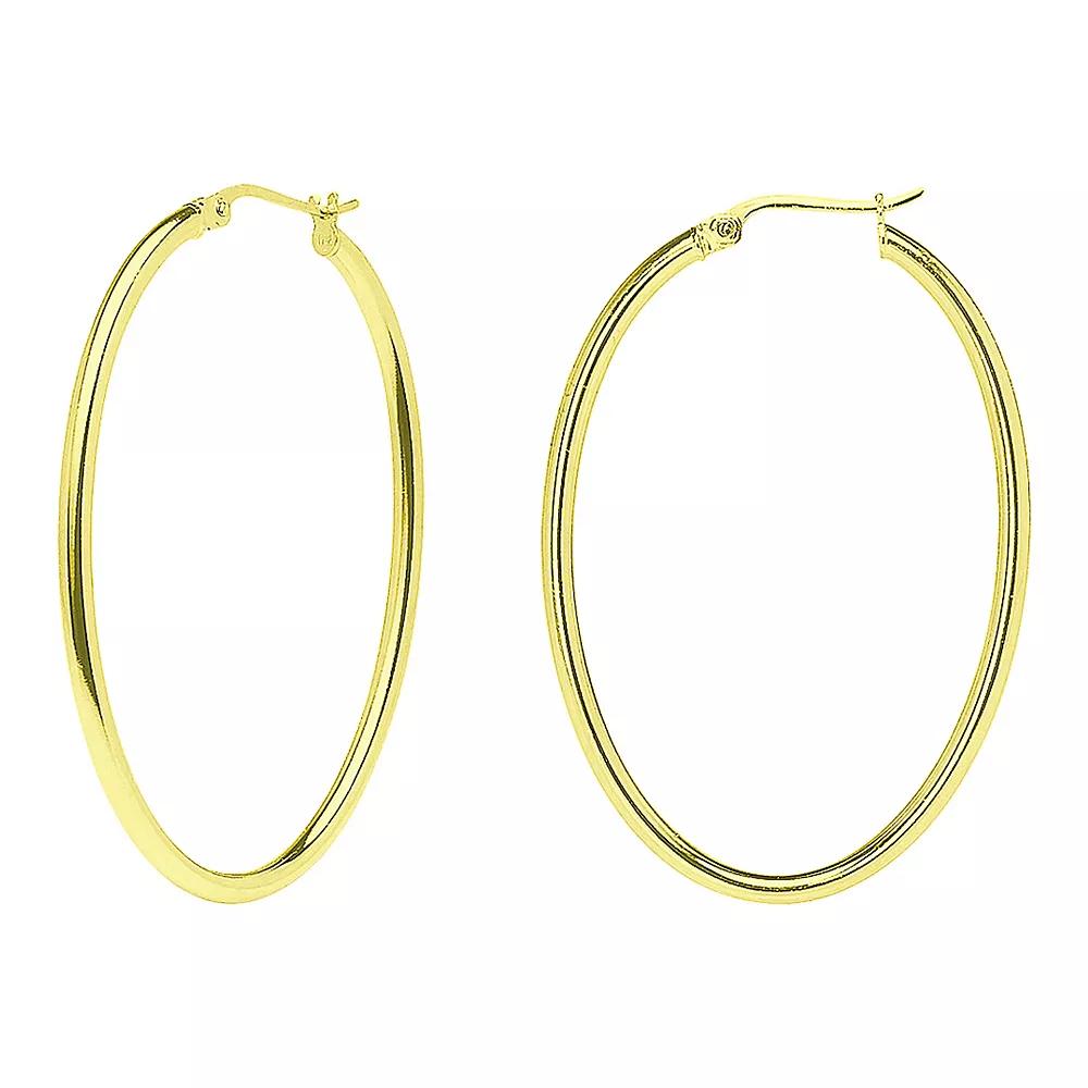 Aleure Precioso Sterling Silver Oval Hoop Earrings, Women's, Size: 30MM, Gold Tone Product Image
