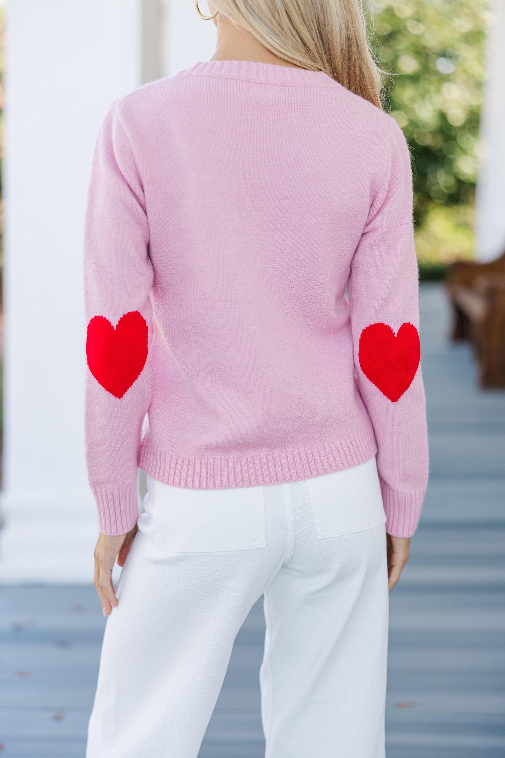 Show You Love Blush Heart Elbow Patch Sweater Female Product Image