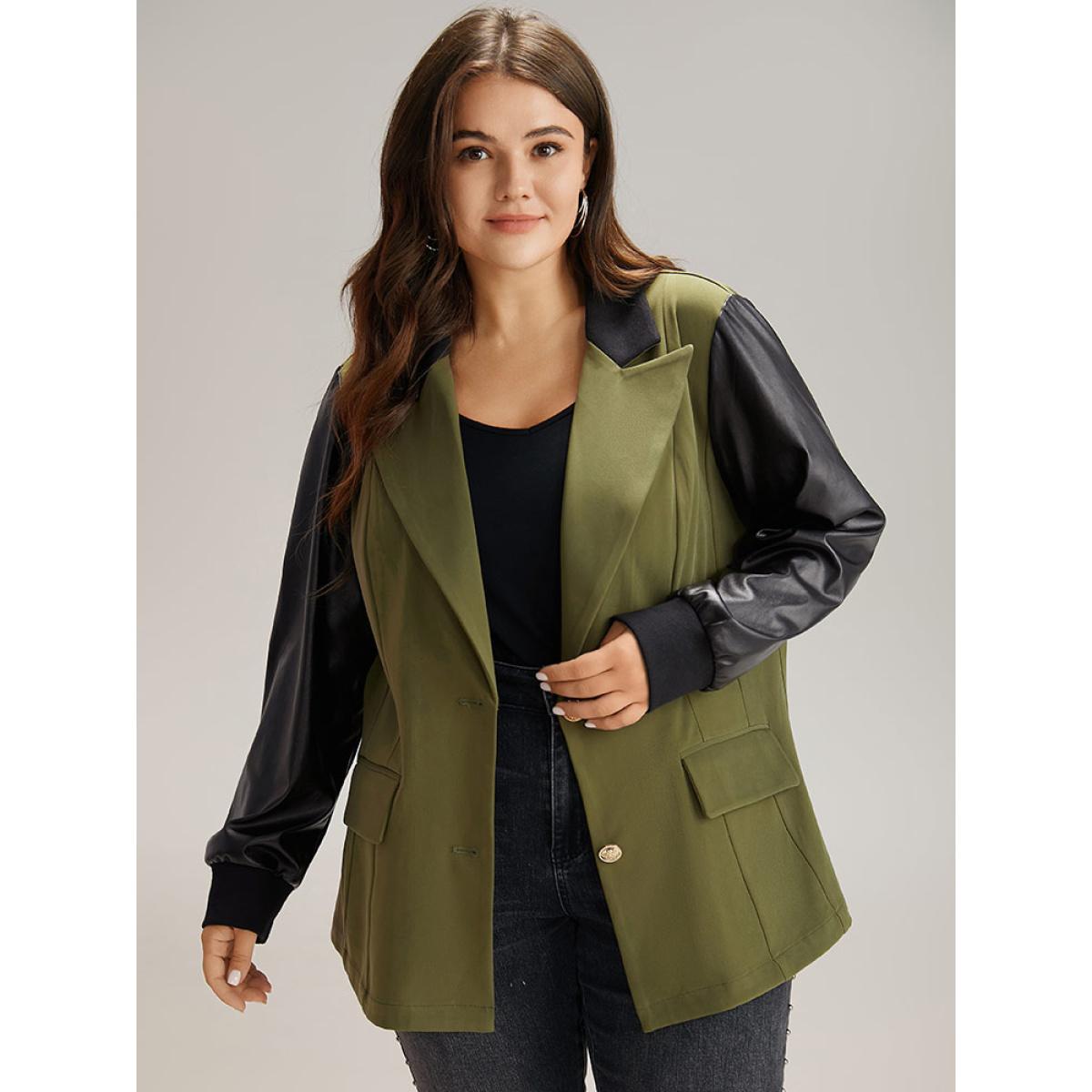Plus Size Contrast Flap Pocket Button Fly Coat Women ArmyGreen Casual Contrast Ladies Dailywear Winter Coats BloomChic 10/M Product Image