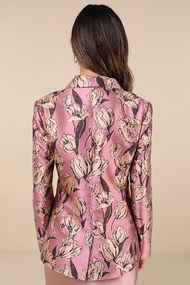 Cherished Chicness Pink Floral Jacquard Blazer Product Image