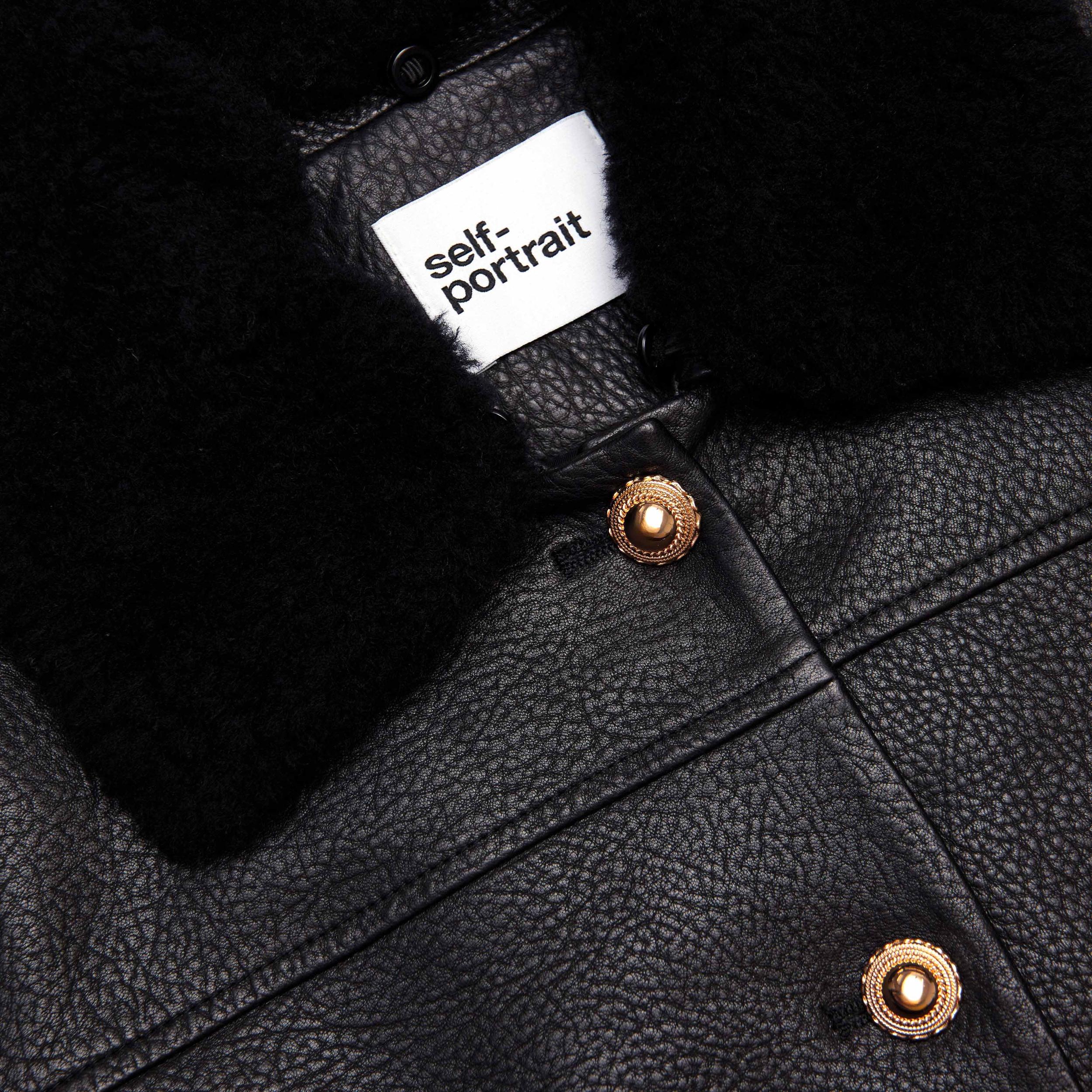 Black Cropped Leather Jacket Product Image