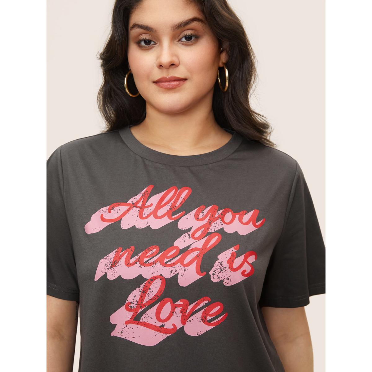 Plus Size Positive Slogan Print Round Neck T-shirt DimGray Women Casual Positive slogan Everyday T-shirts BloomChic 28/5X Product Image