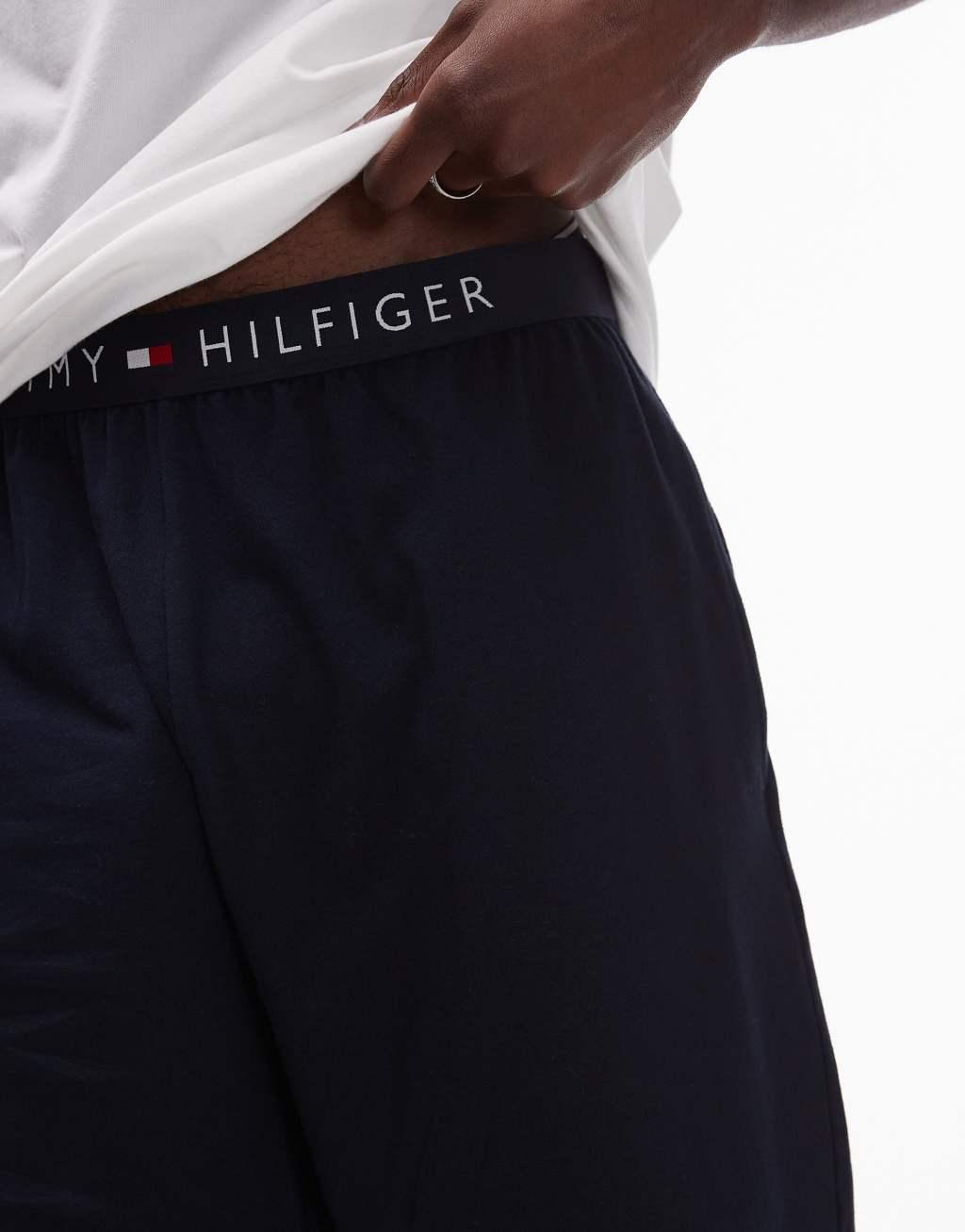 Tommy Hilfiger pajama t-shirt and shorts set in white/navy Product Image
