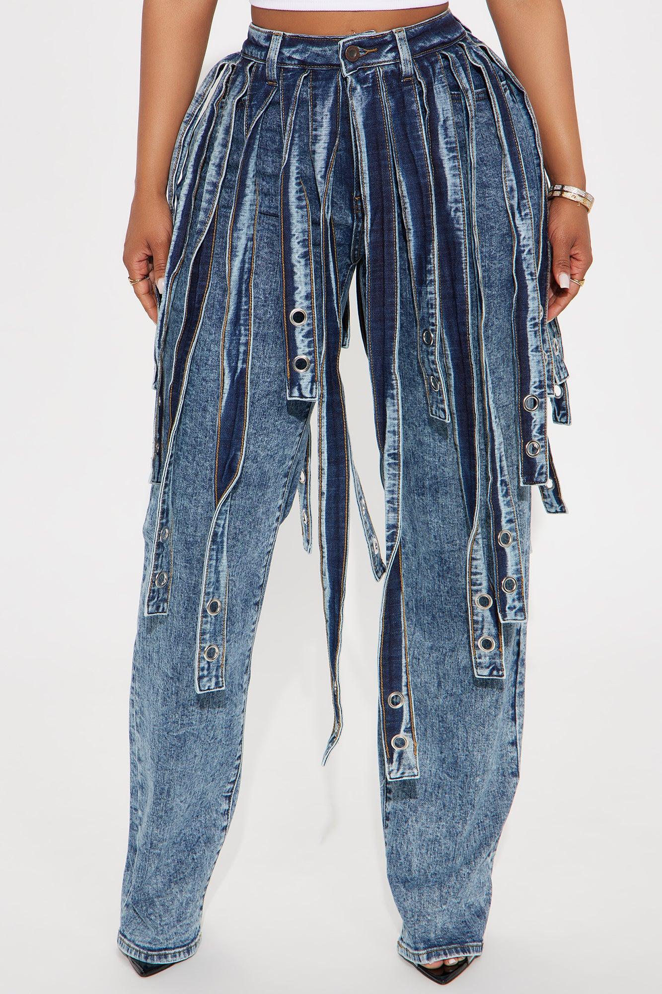 Starlit Soirée Strappy Straight Leg Jeans - Acid Wash Blue Female Product Image