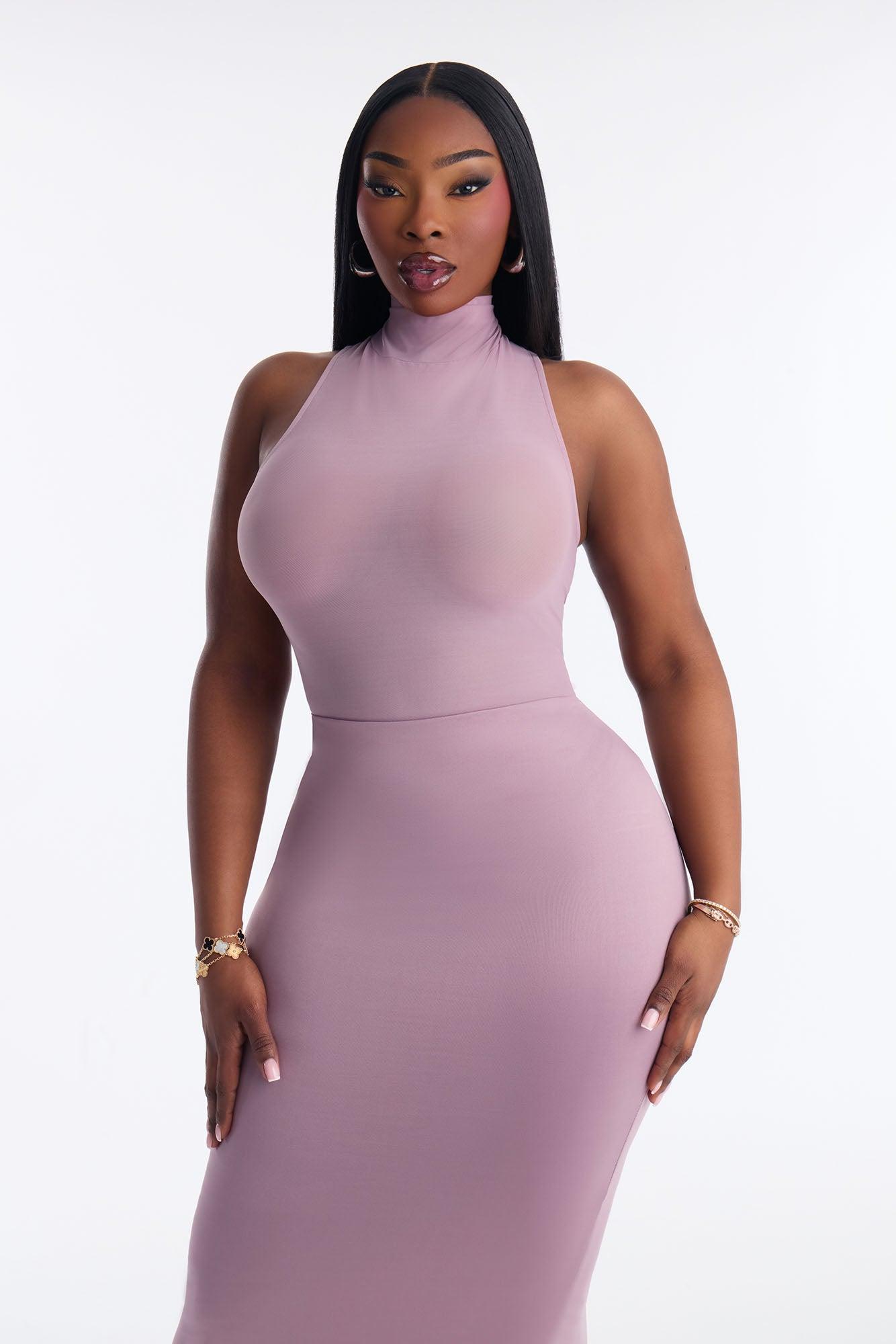 Power Mesh Turtle Neck Sleeveless Top - Lavender Female Product Image