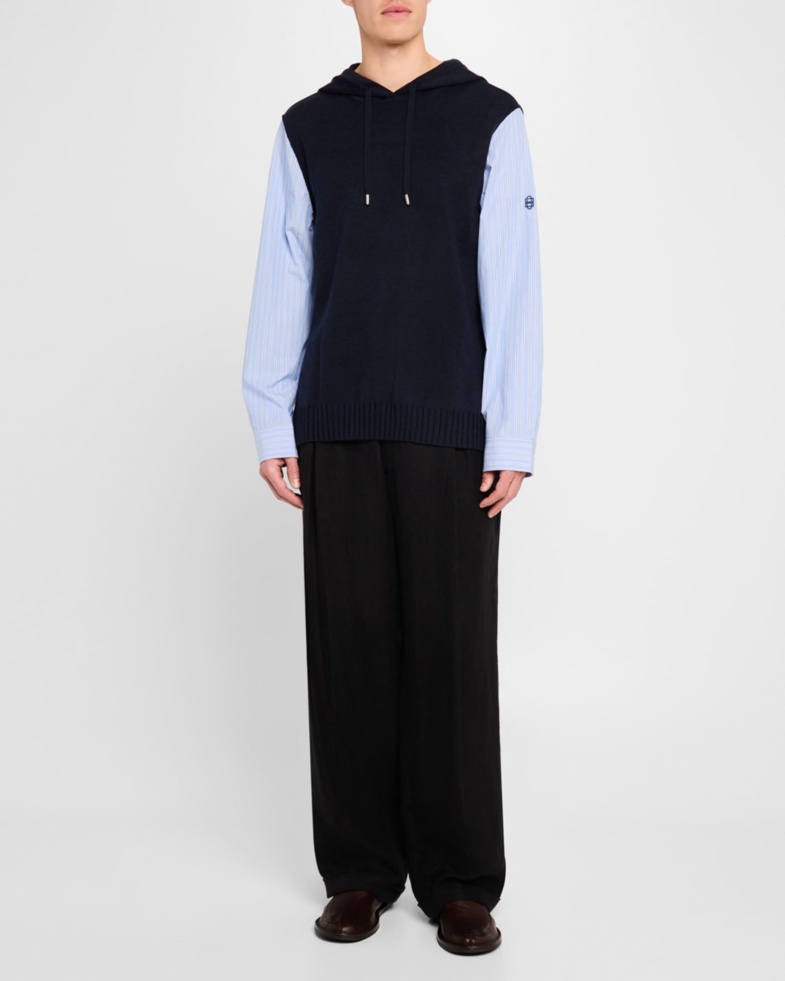 Men's Adonis Stripe Poplin and Knit Mix Combo Hoodie Product Image