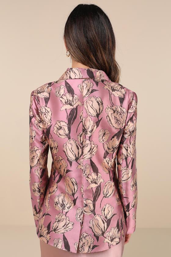 Cherished Chicness Pink Floral Jacquard Blazer Product Image