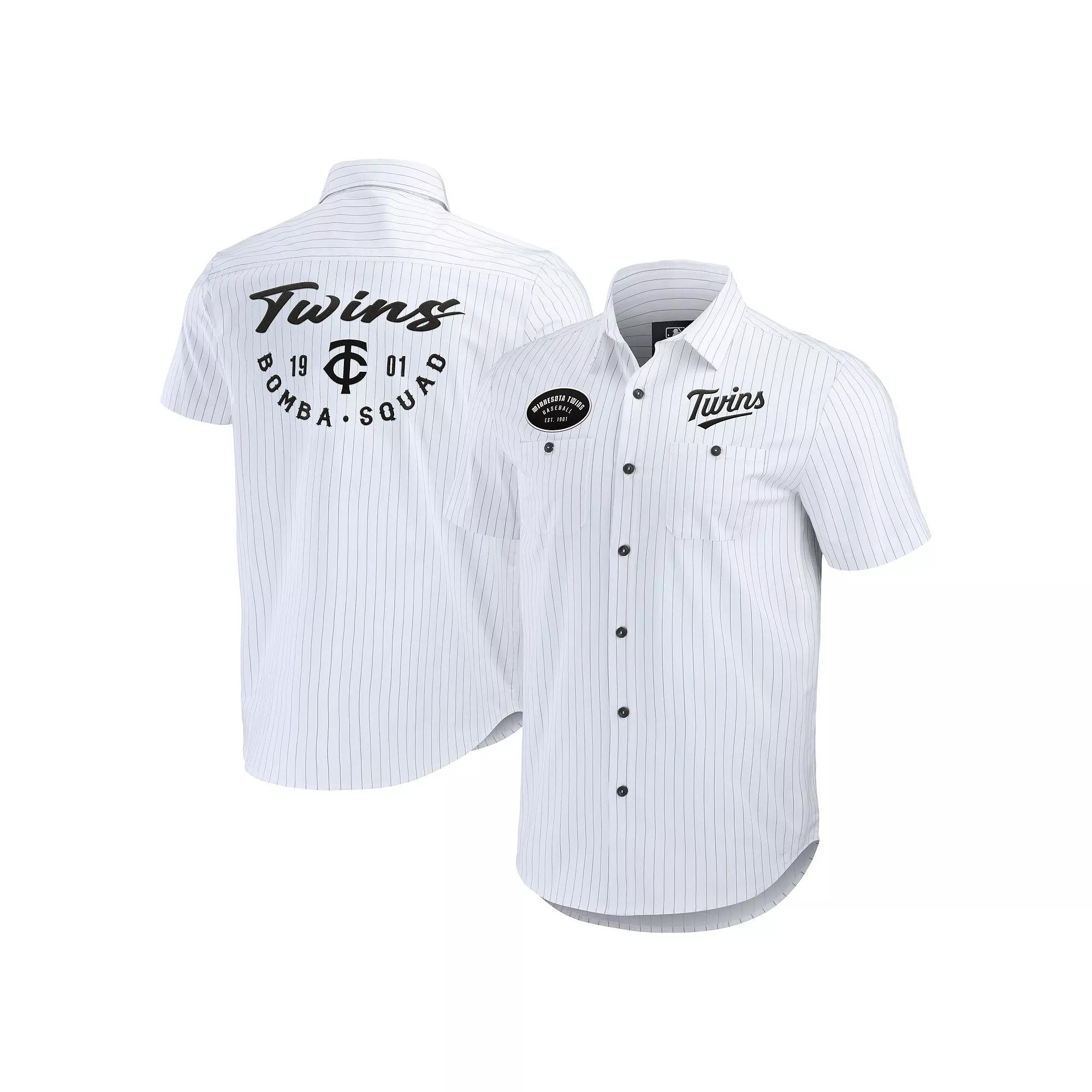 Men's Darius Rucker Collection by Fanatics White Minnesota Twins Pin Stripe Short Sleeve Button-Up Shirt,  Product Image