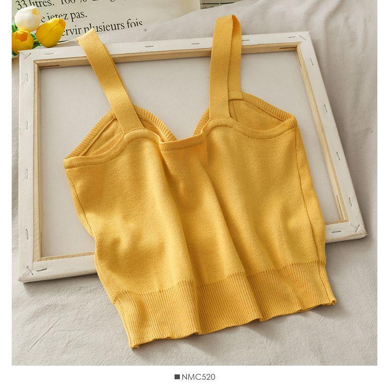 Heart-Button Cropped Knit Camisole Product Image