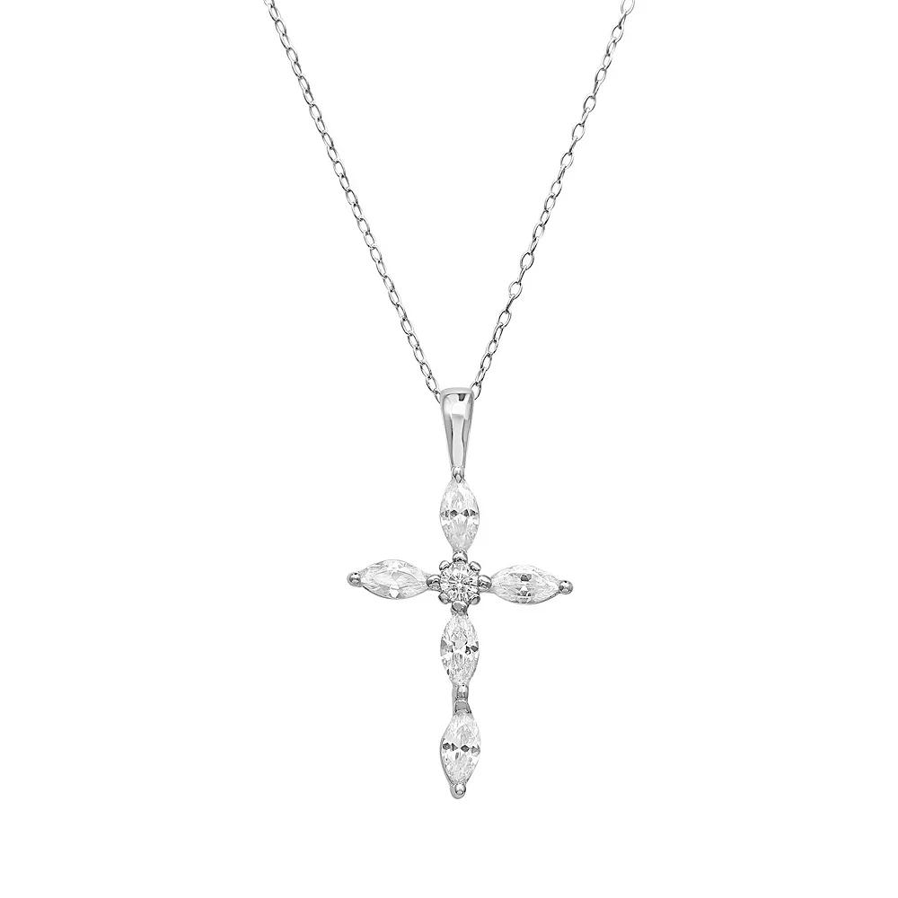PRIMROSE Sterling Silver Marquise Cubic Zirconia Cross Pendant Cable Chain Necklace, Women's, Size: 18" Product Image