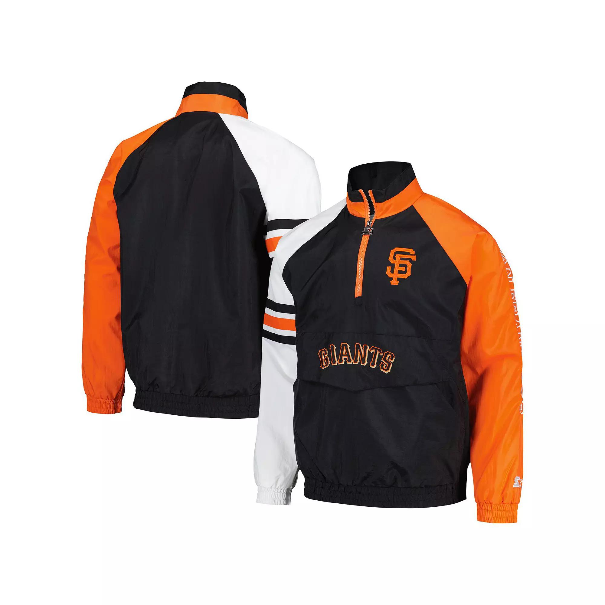Men's Starter Black/Orange San Francisco Giants Elite Raglan Half-Zip Jacket, Size: Medium Product Image