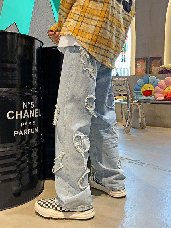 Men's Heart Patched Straight Leg Jeans Product Image