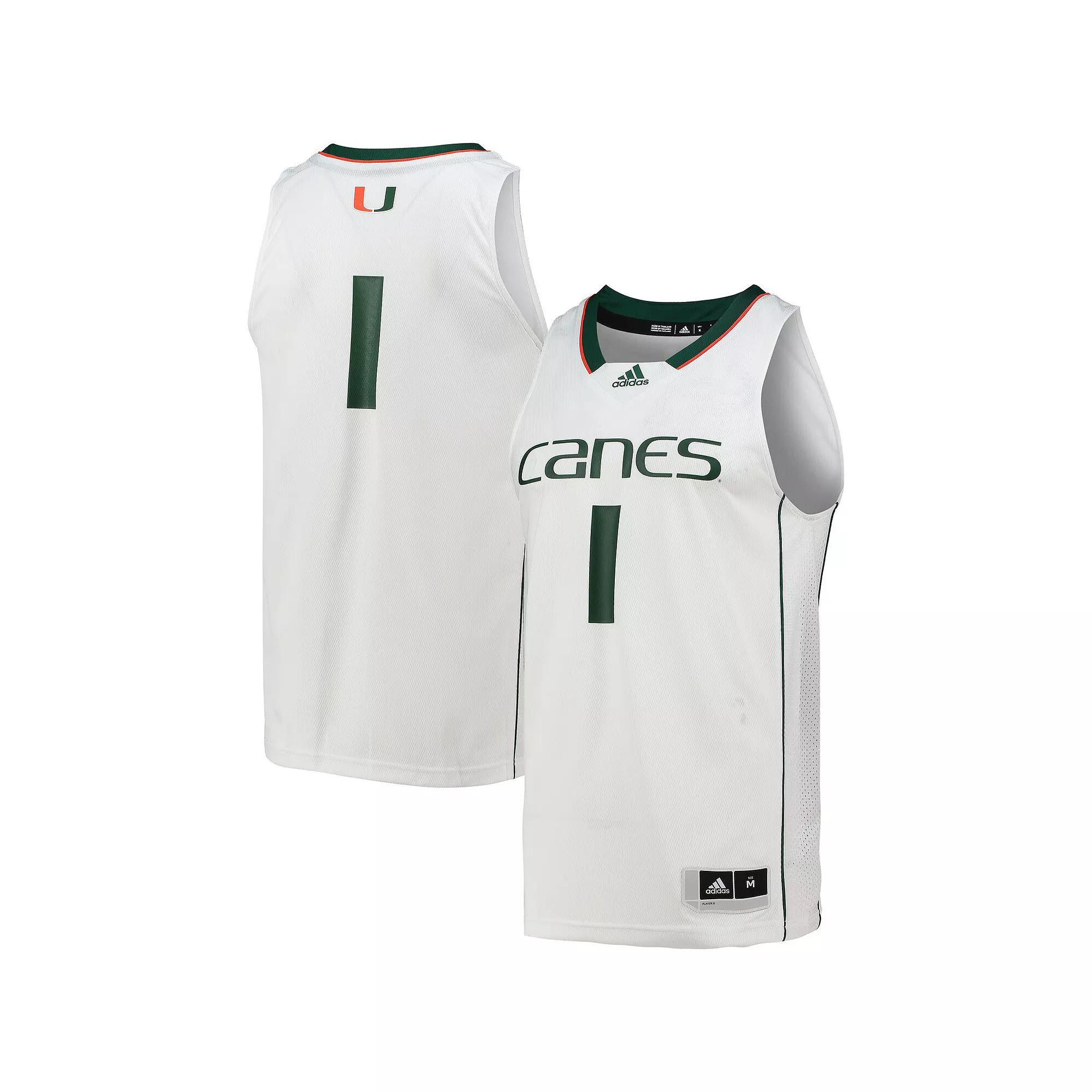 Men's adidas #1 White Miami Hurricanes Team Swingman Basketball Jersey,  Product Image