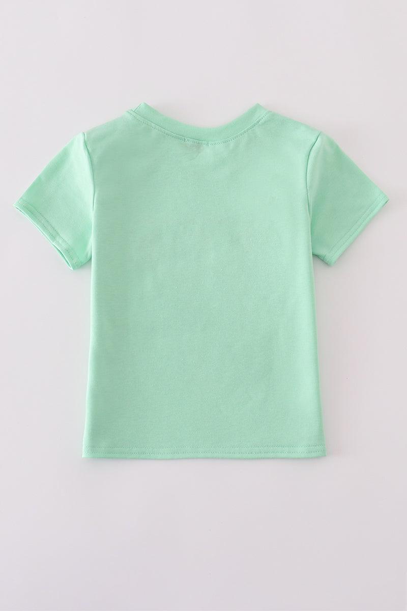 Green seersucker sailboat embroidery top Product Image