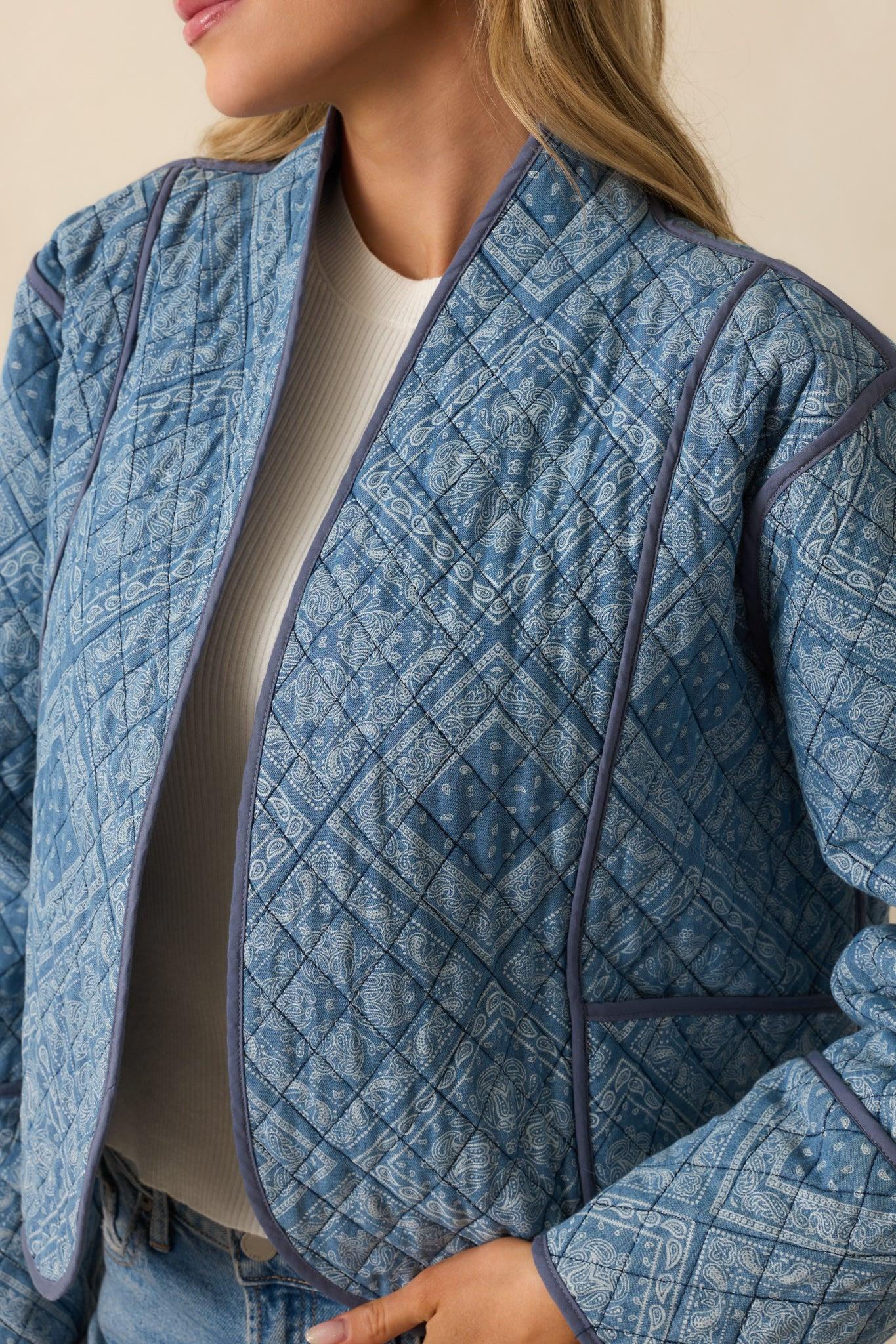 All You Do Light Blue Quilted Jacket Product Image