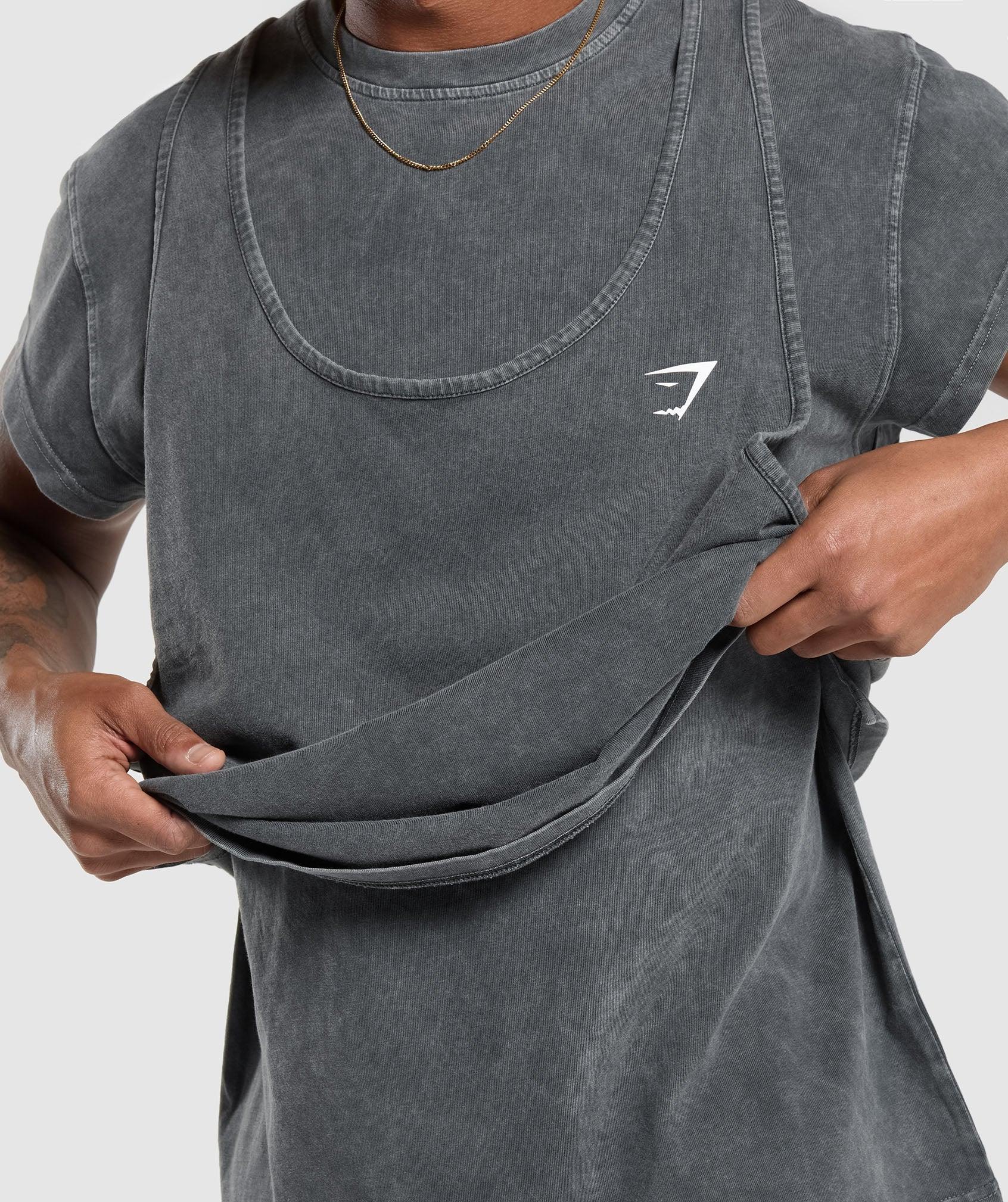 Gymshark Washed Double Layer T-Shirt - Black Male Product Image