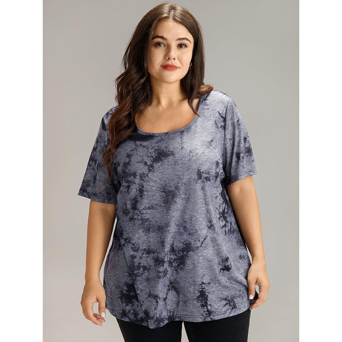 Plus Size Tie Dye Square Neck T-shirt Multicolor Women Casual Tie Dye Tie Dye Square Neck Dailywear T-shirts BloomChic 12/L Product Image