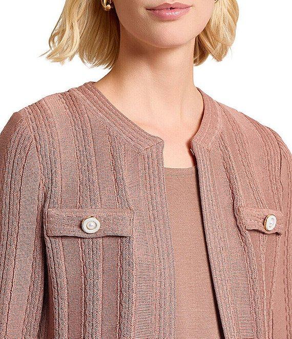 Misook Heritage Braided Knit Crew Neck Long Sleeve Jacket Product Image