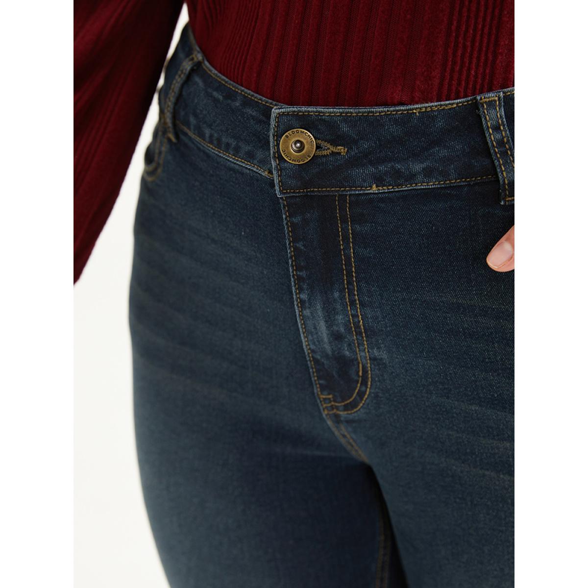 Plus Size Solid Pocket Dark Wash Very Stretchy Jeans Women Midnight Casual Plain Plain High stretch Pocket Jeans BloomChic 14/1X Product Image