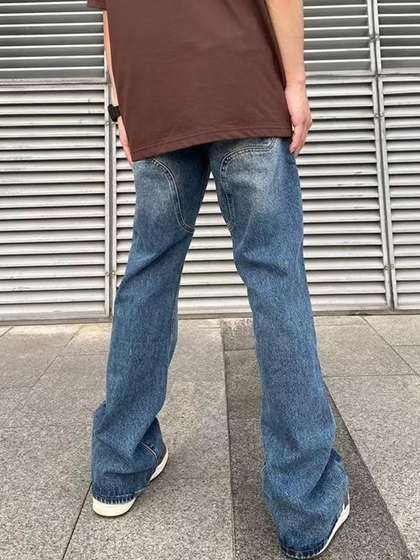 Men's Vintage Wash Splice Straight Leg Jeans Product Image