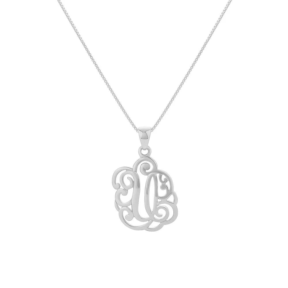 PRIMROSE Sterling Silver Monogram Initial Pendant Necklace, Women's, Size: 18", Silver Tone F Product Image