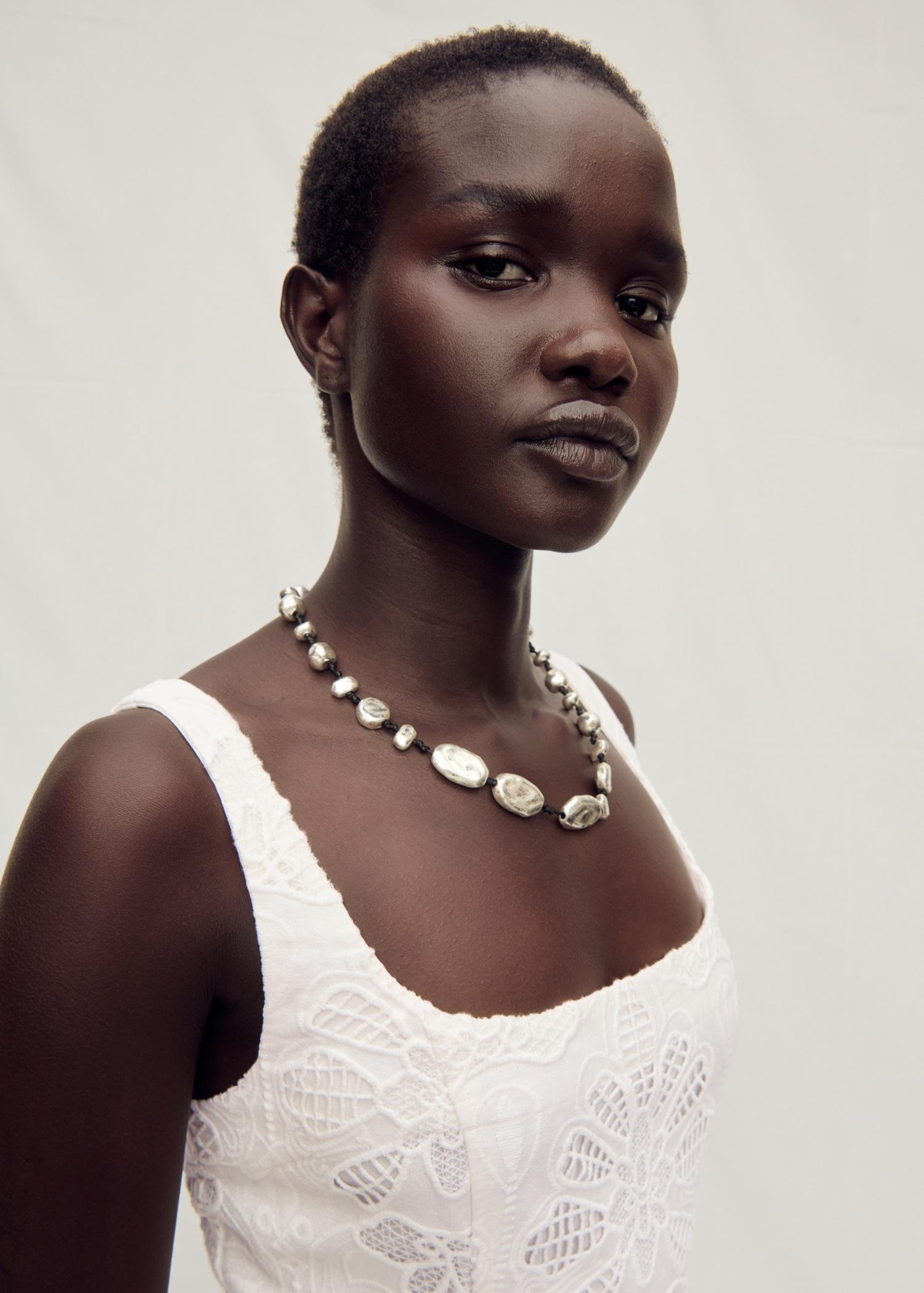 Linen floral-embroidered flared dress - Women | MANGO USA Product Image