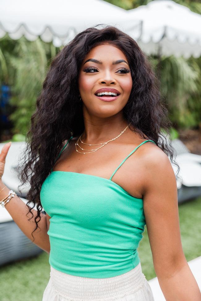 Behind The Times Green Ribbed Square Neck Brami Tank FINAL SALE Product Image