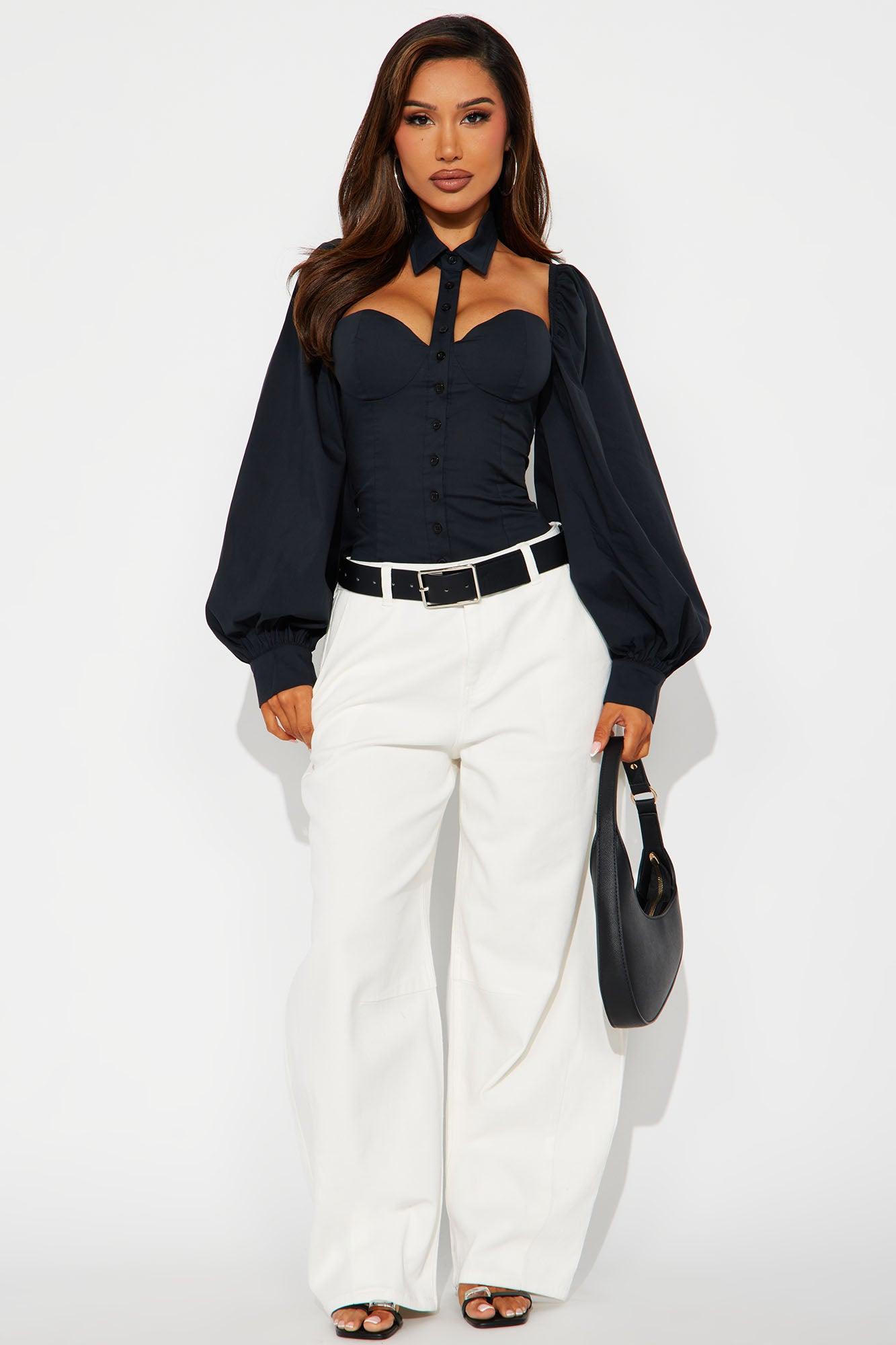 Down To Business Poplin Bodysuit - Black Female Product Image