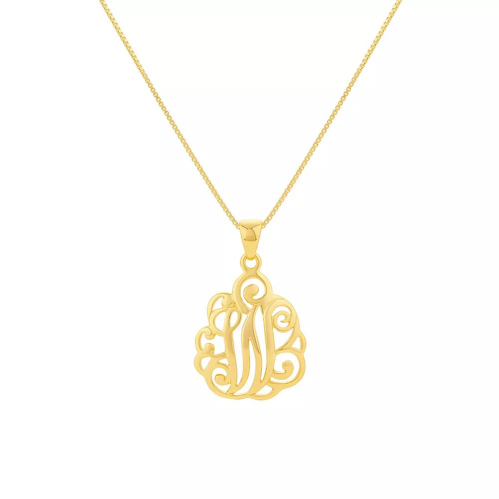 PRIMROSE Sterling Silver Monogram Initial Pendant Necklace, Women's, Size: 18", Gold Tone T Product Image