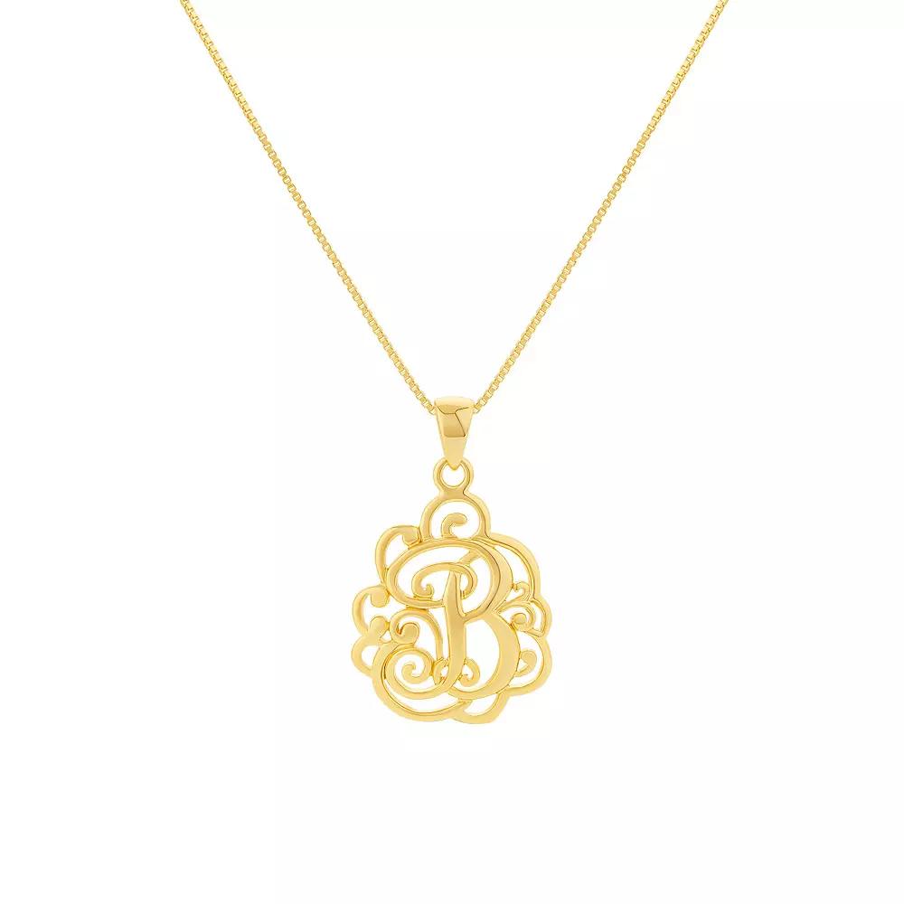 PRIMROSE Sterling Silver Monogram Initial Pendant Necklace, Women's, Size: 18", Gold Tone T Product Image