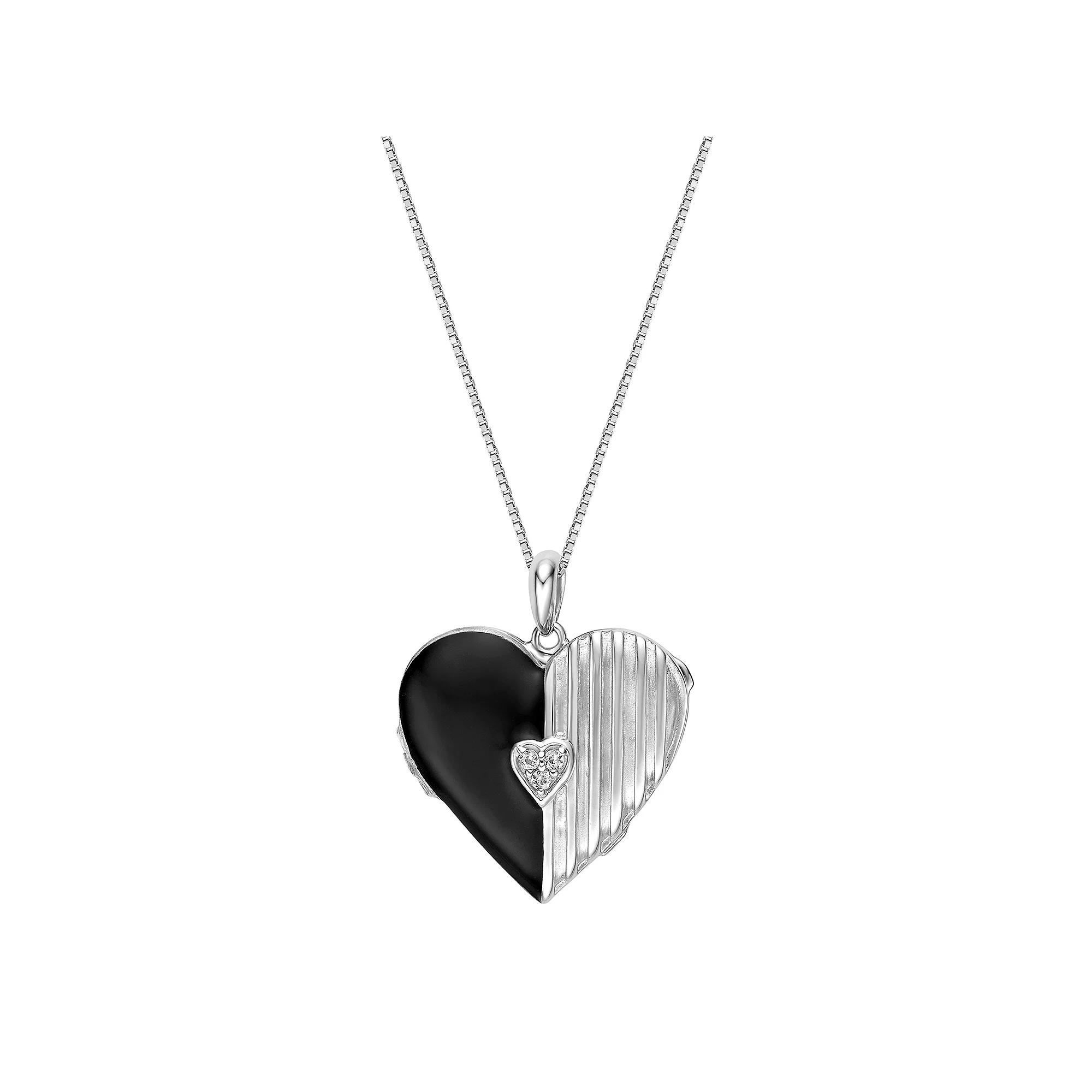 Gemminded Sterling Silver Lab-Created White Sapphire Enamel Heart Locket Pendant Necklace, Women's, Size: 18" Product Image