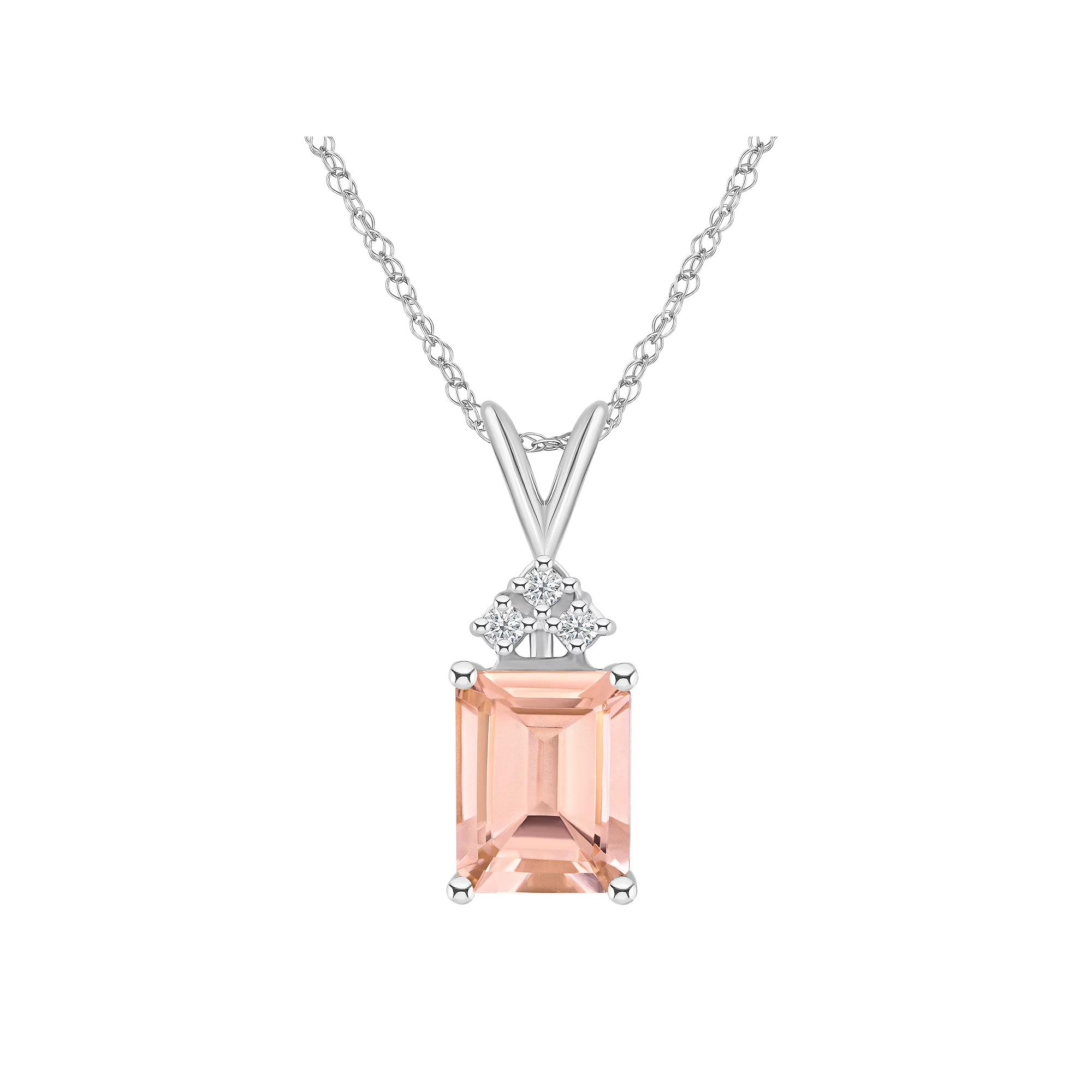 Celebration Gems 14k Gold Gemstone & 1/10 Carat T.W. Diamond Pendant Necklace, Women's, Size: 18", Morganite Product Image