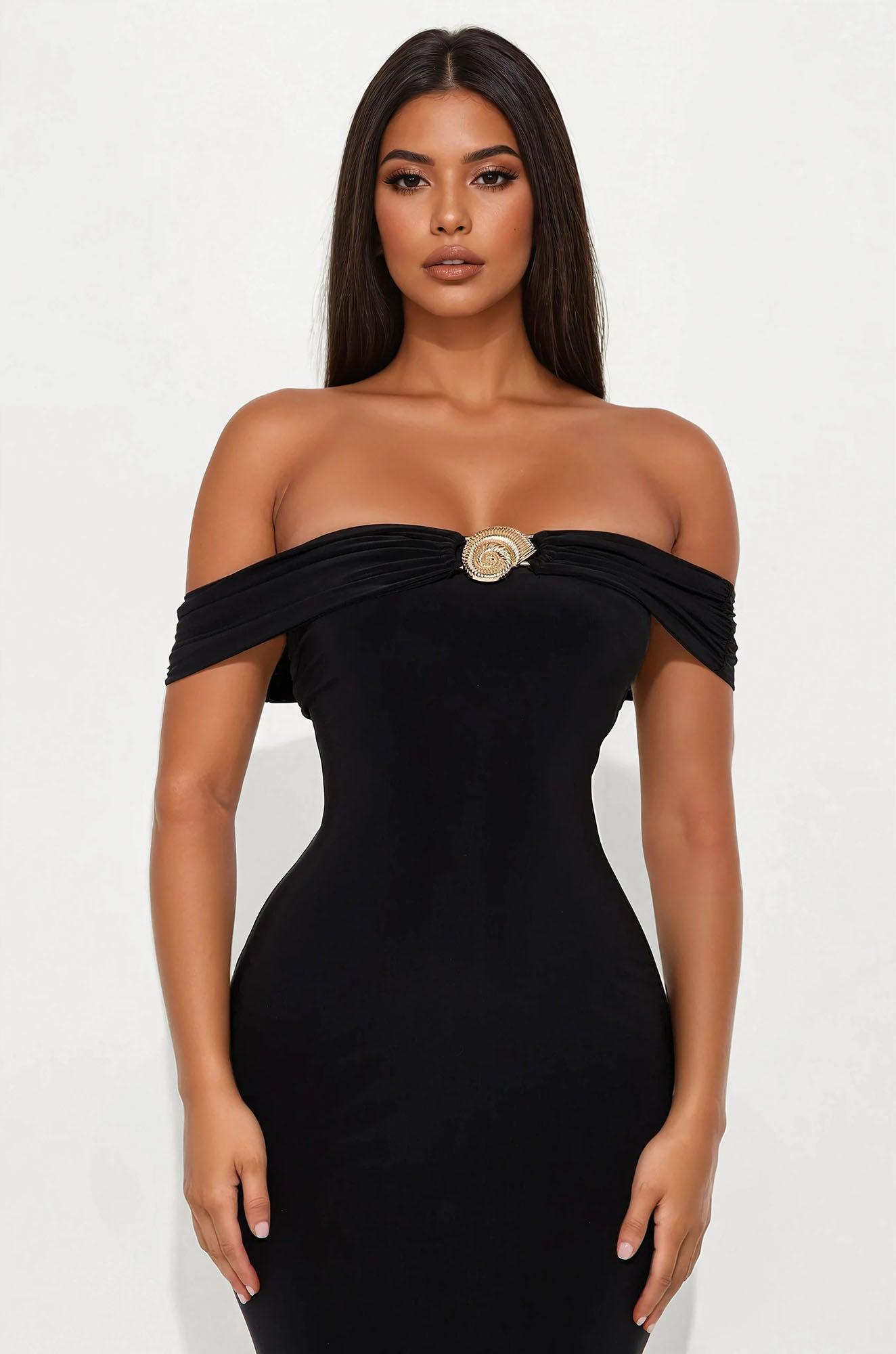 Ruby Off Shoulder Maxi Dress - Black Female Product Image