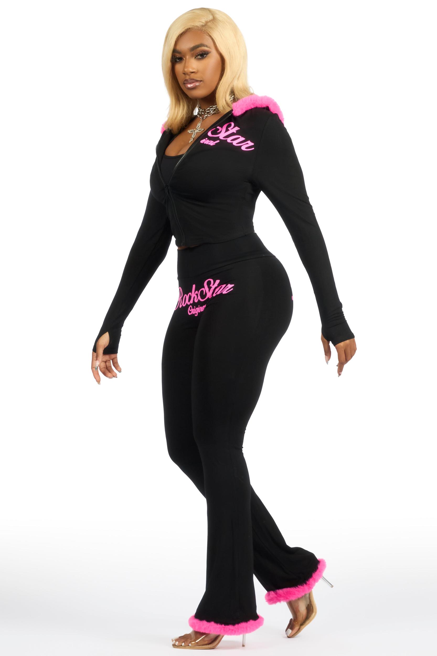 Metrie Black Lounge Track Set With Fur Trim Female Product Image