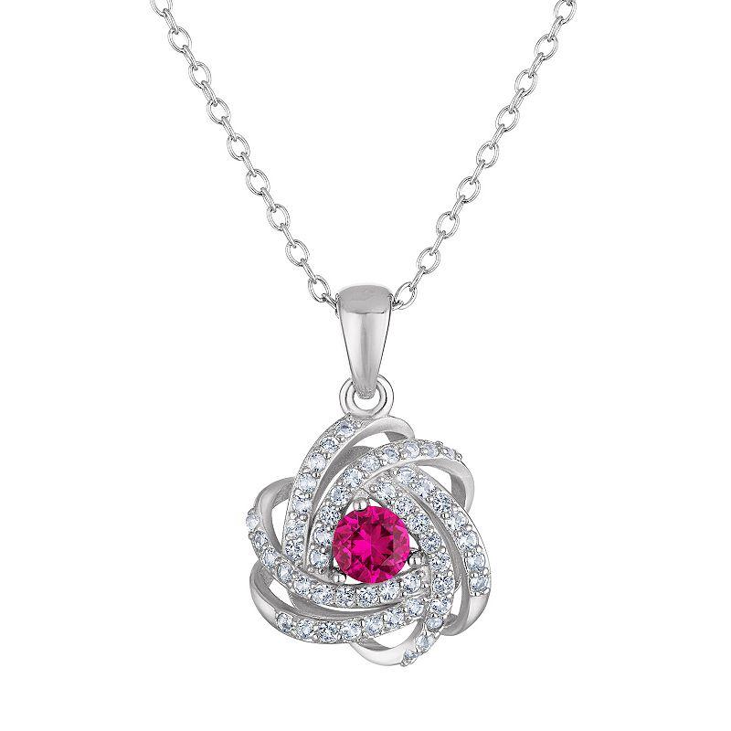Designs by Gioelli Sterling Silver Gemstone Love Knot Pendant Necklace, Womens, Cr Red Product Image