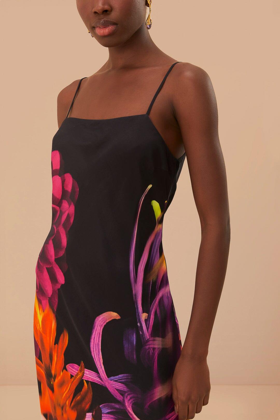 Black Blurry Floral LENZING™ ECOVERO™ Viscose Slip Dress Product Image