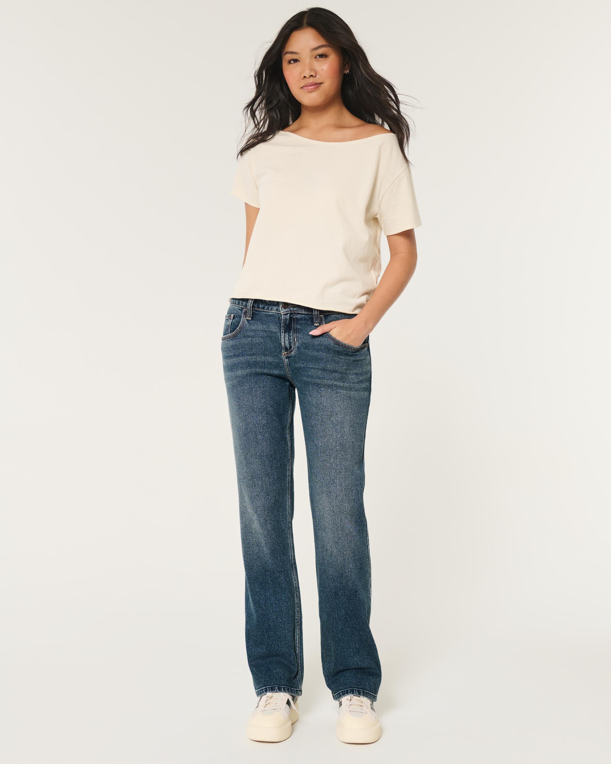 Low-Rise Medium Wash Relaxed Straight Jeans Product Image