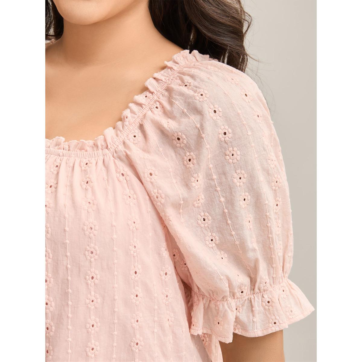 Plus Size Dirtypink Textured Frill Trim Square Neck Blouse Women Romantic Short sleeve Square Neck Elegant Blouses BloomChic 14-16/1X Product Image