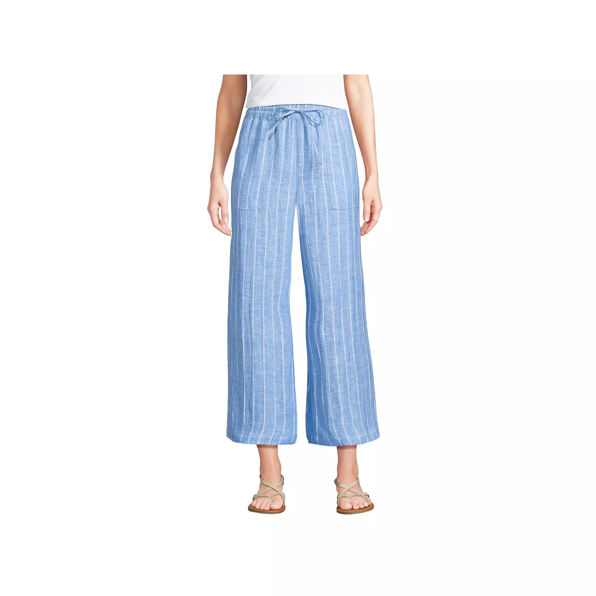 Women's Lands End High-Rise Pull-On Drawstring Linen Wide-Leg Cropped Pants,  Product Image