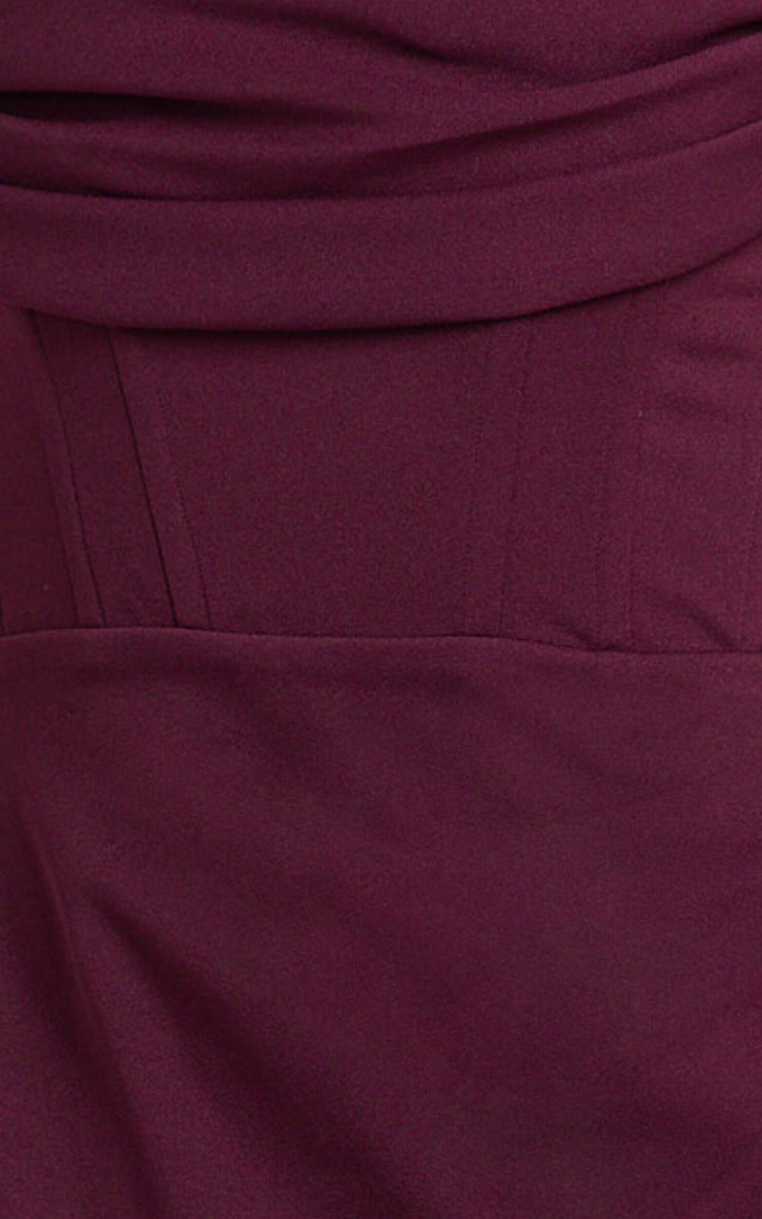 Marcel Maxi Dress - Off Shoulder Corset High Split Dress in Wine Product Image