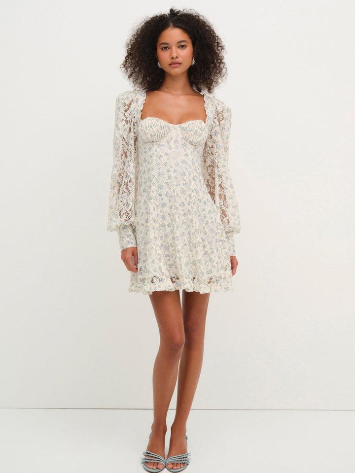 Donna Long Sleeve Mini Dress — Blue Product Image