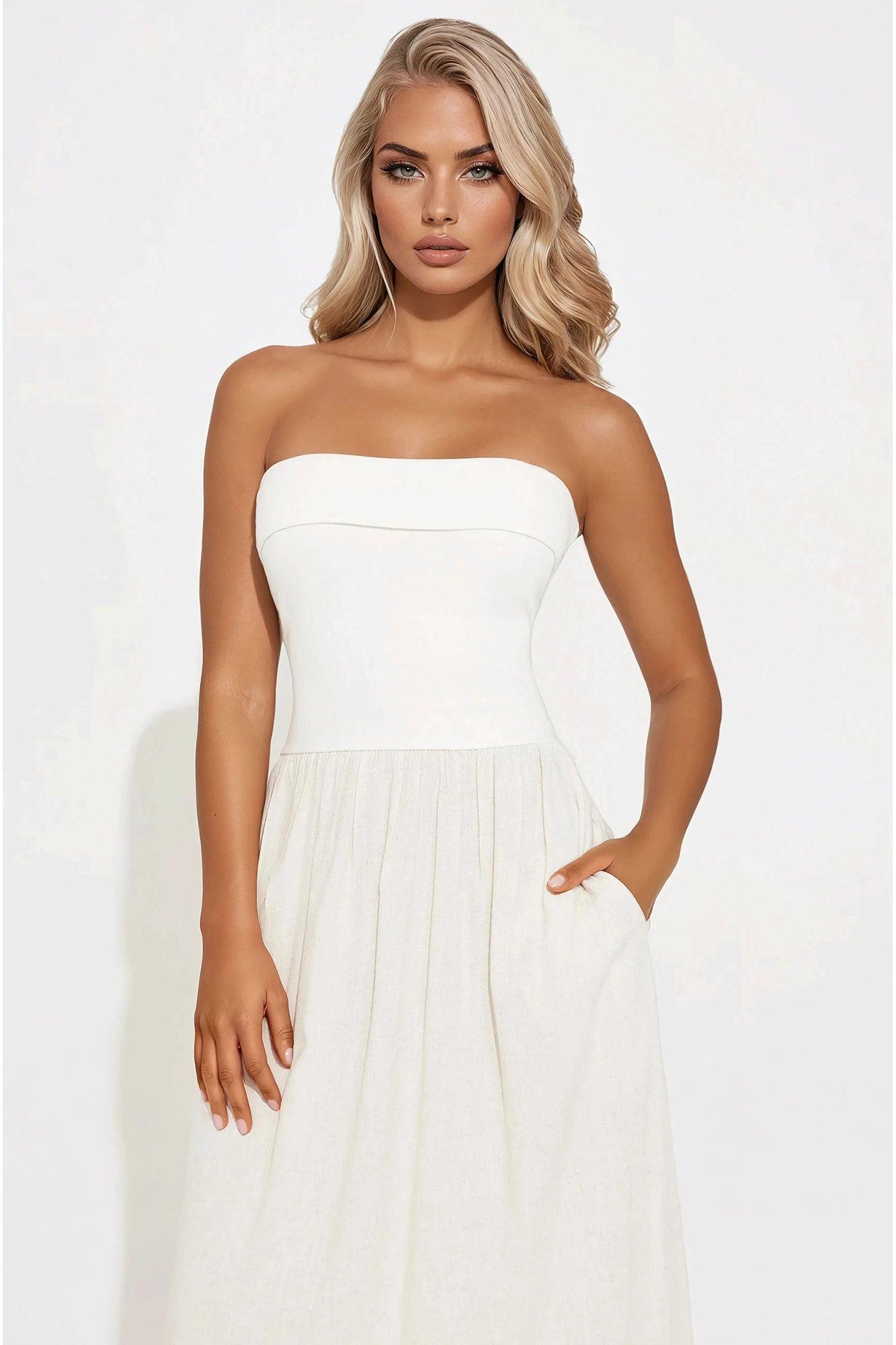 Annabelle Linen Maxi Dress - Oatmeal/combo Product Image