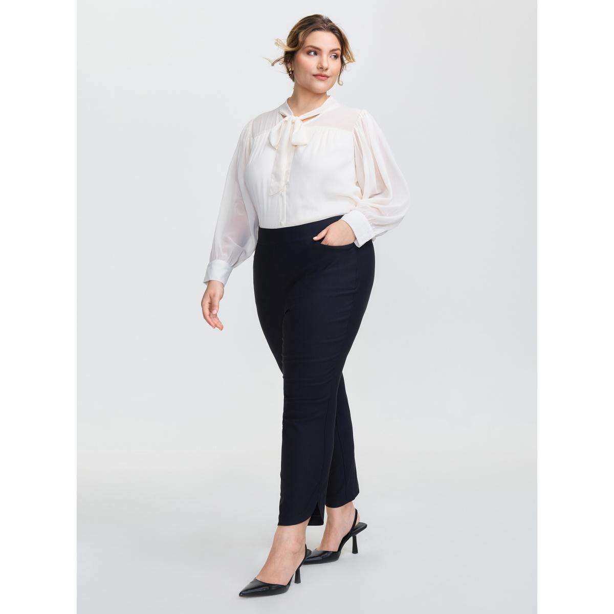 Plus Size Stretchy Split Hem Cropped Pants Women DarkBlue Office Bodycon Mid Rise Office Pants BloomChic 10/M Product Image
