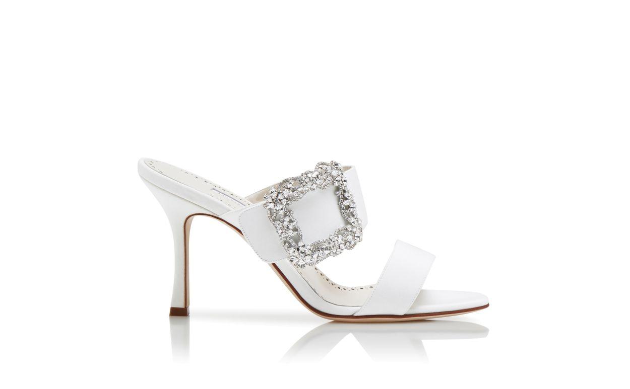 GABLE JEWEL White Crepe de Chine Jewel Buckle Mules Product Image