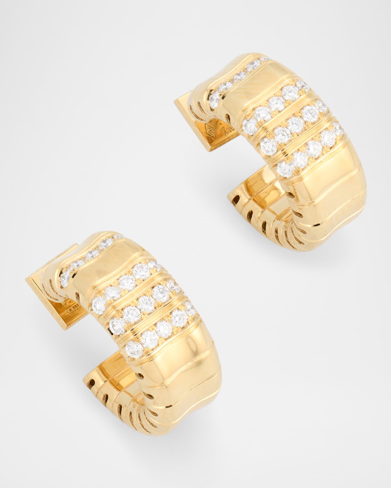 18K Yellow Gold Small Hoop Earrings with Diamonds Product Image