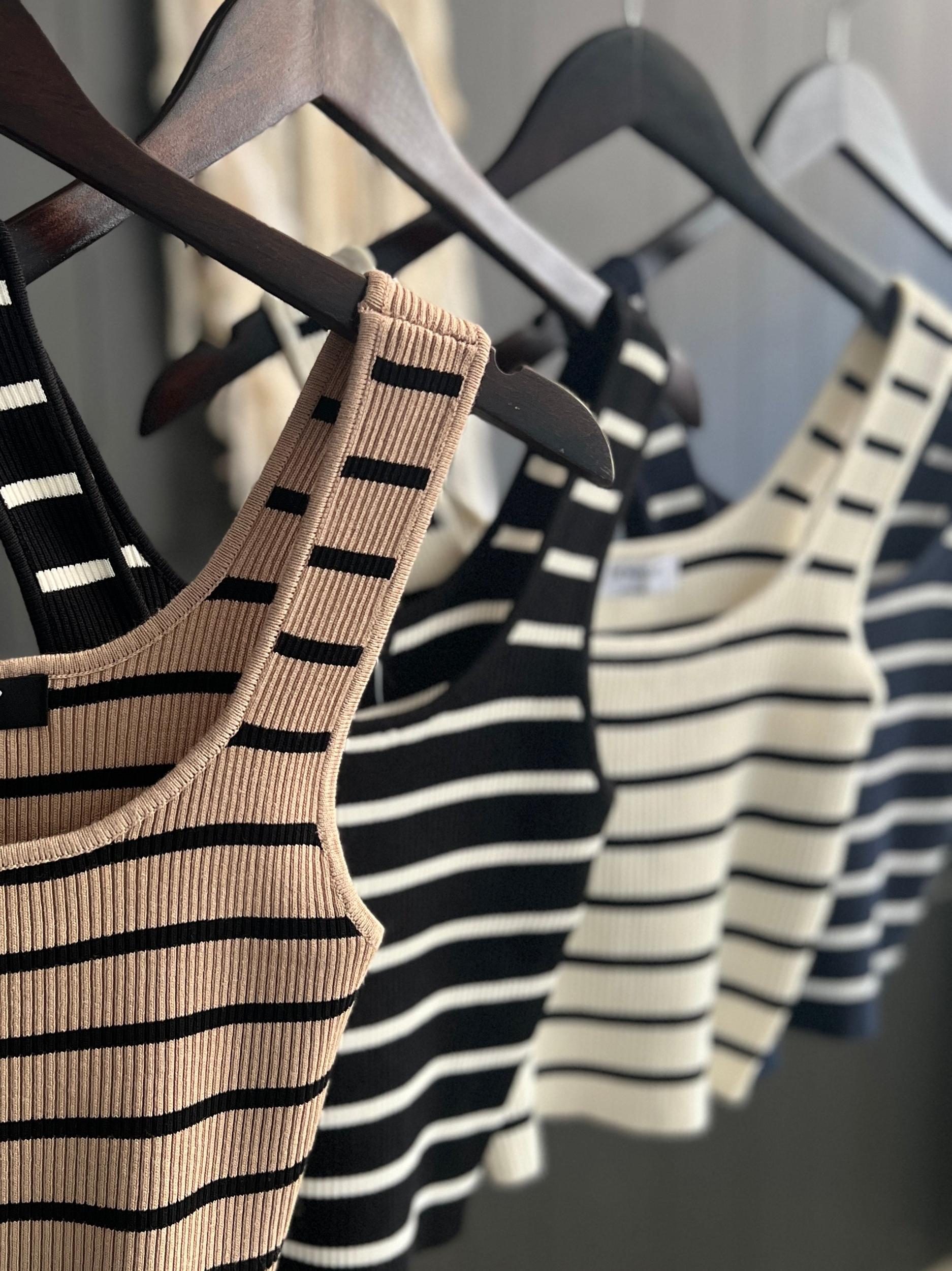 Striped Ribbed Cropped Tank - 4 Colors Product Image